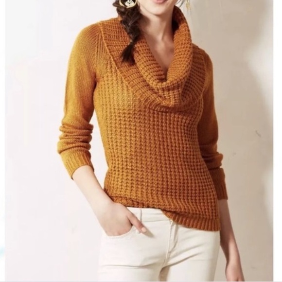 Anthropologie Gold Cowl Neck Wool Mohair Sweater - Picture 1 of 7